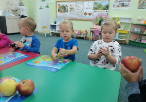 Wiktor, Nikodem i Julia zapoznają się z owocami.
